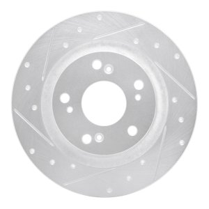 Honda S2000 Brake Rotor (1) - Rear Left - R1 Concepts - Drilled & Slotted - Silver - `00-`09